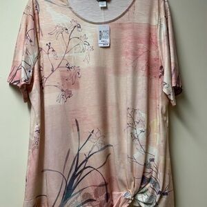CJ Banks NWT 1X Plus Size Peach Print Short Sleeve Tee Peach Cream Print 16/18